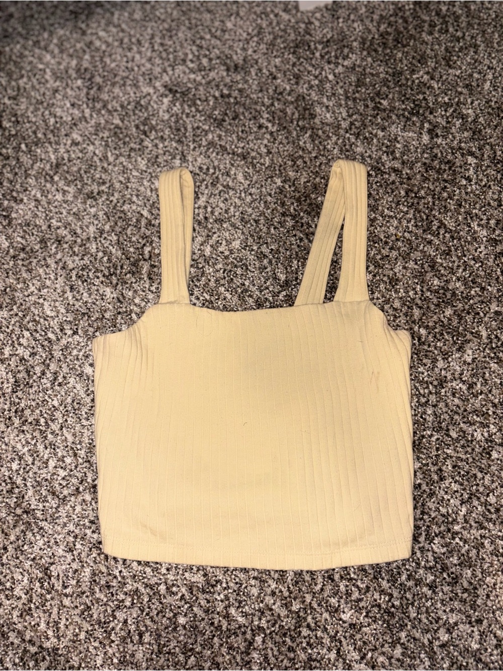 American Eagle Outfitters Light Yellow Ribbed Square-Neck Crop Tank